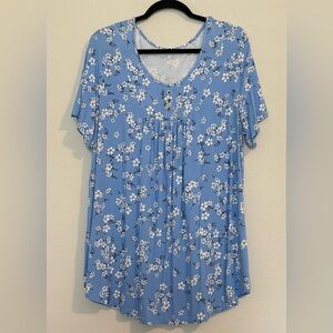 Blue Relaxed Fit Short Sleeve Tunic with Pleats